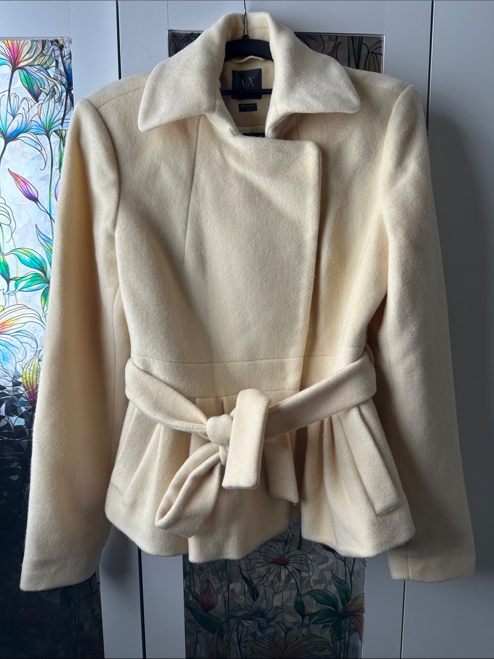A/X Armani Exchange Cream Belted Peplum Trench Coat
